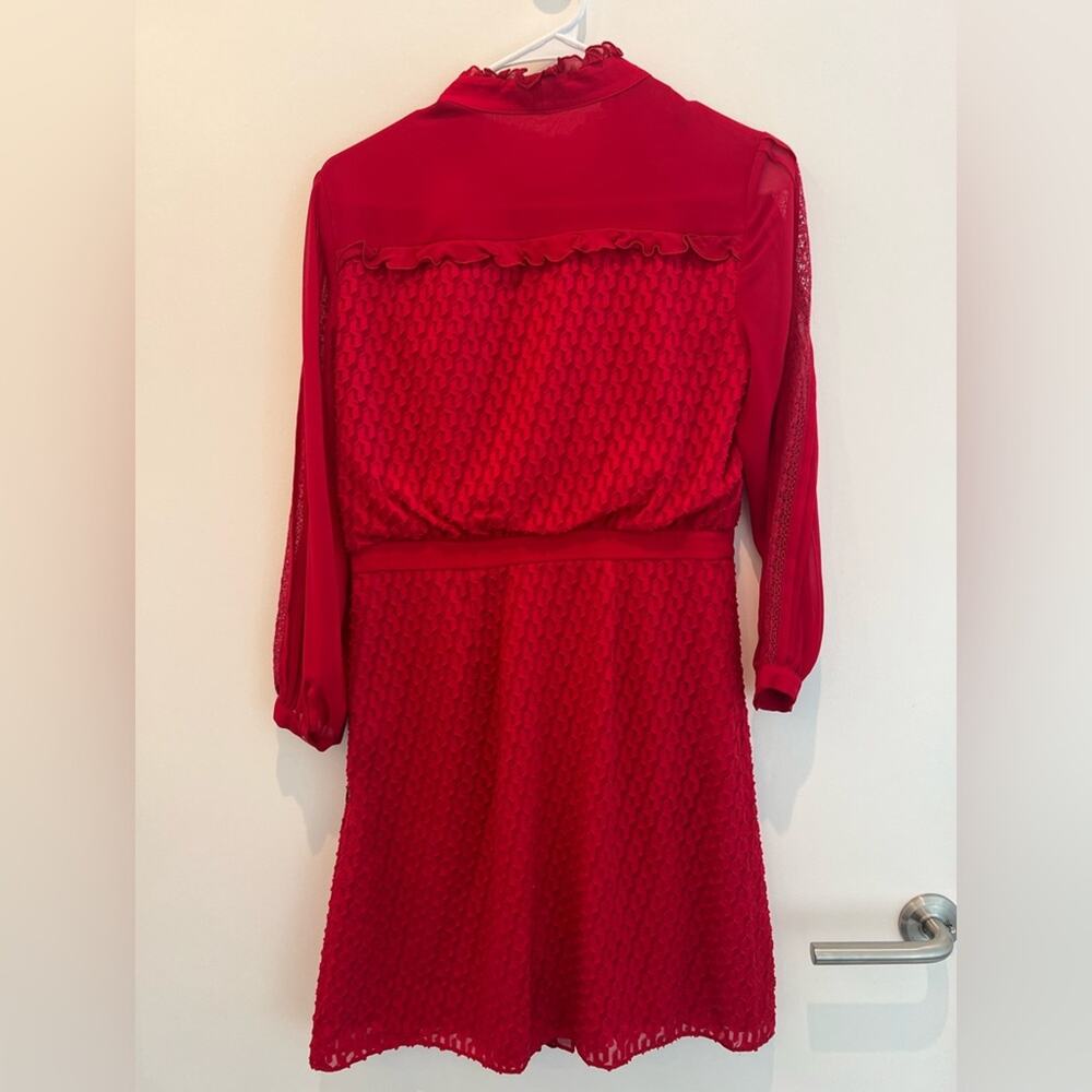 Karen Millen Red Long Sleeve Lace Panel Ruffle Mini Dress Size 6 - Picture 6 of 6